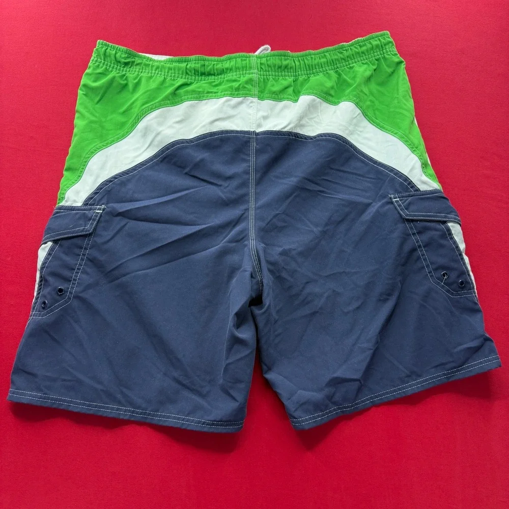 Vintage Y2K SURF OP Sport Mens Board Shorts Navy Blue Green Colorblock‎ Trunks L